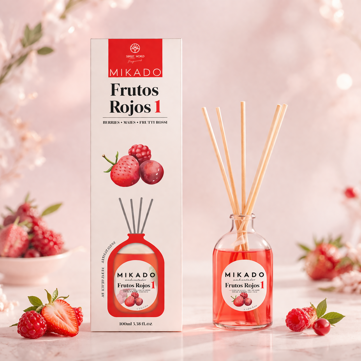 Diffuseur Mikado Fruits Rouges 100ml – Parfum Fruité & Gourmand