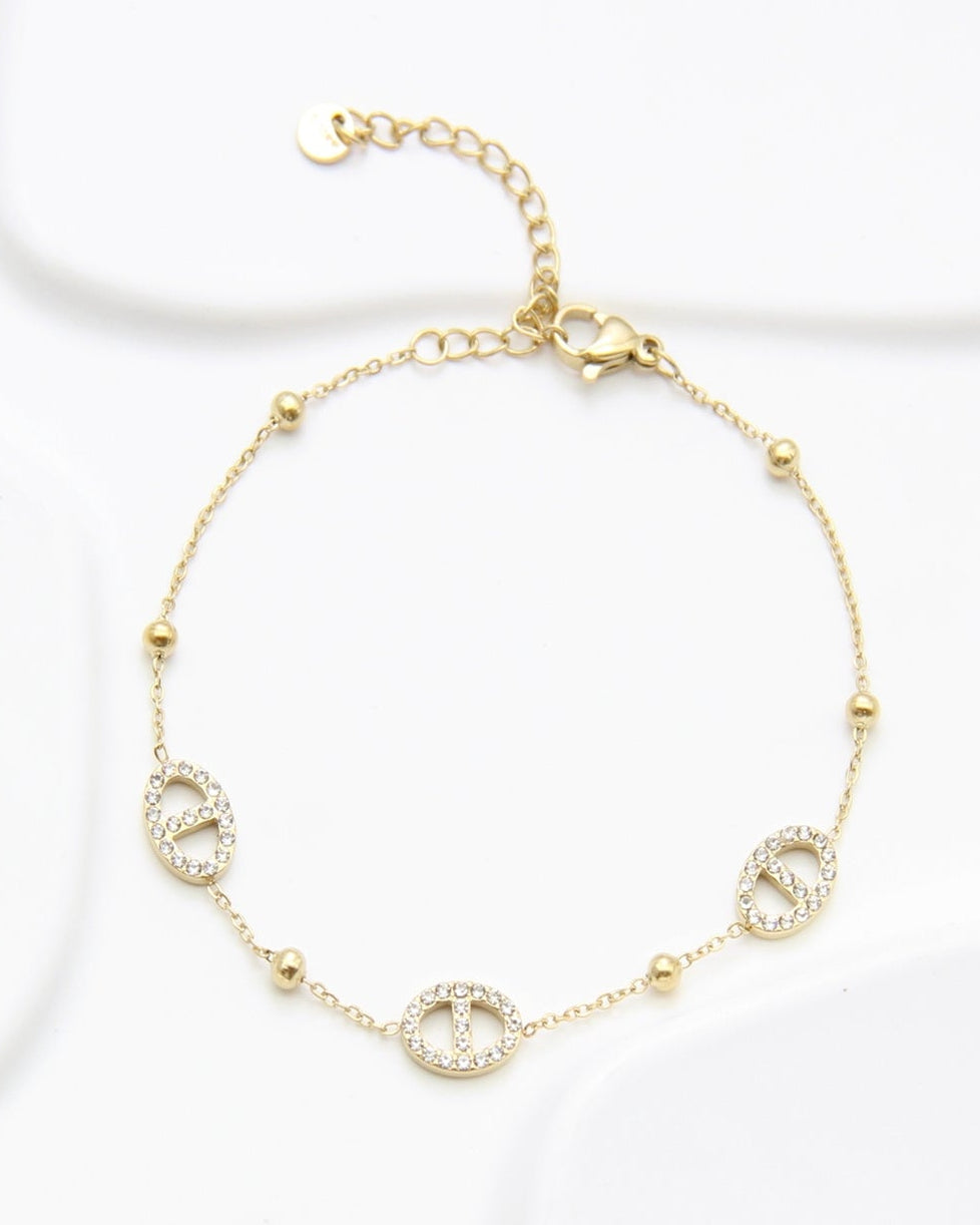 Bracelet “Lya” – Maillons Marine & Strass en Acier Inoxydable
