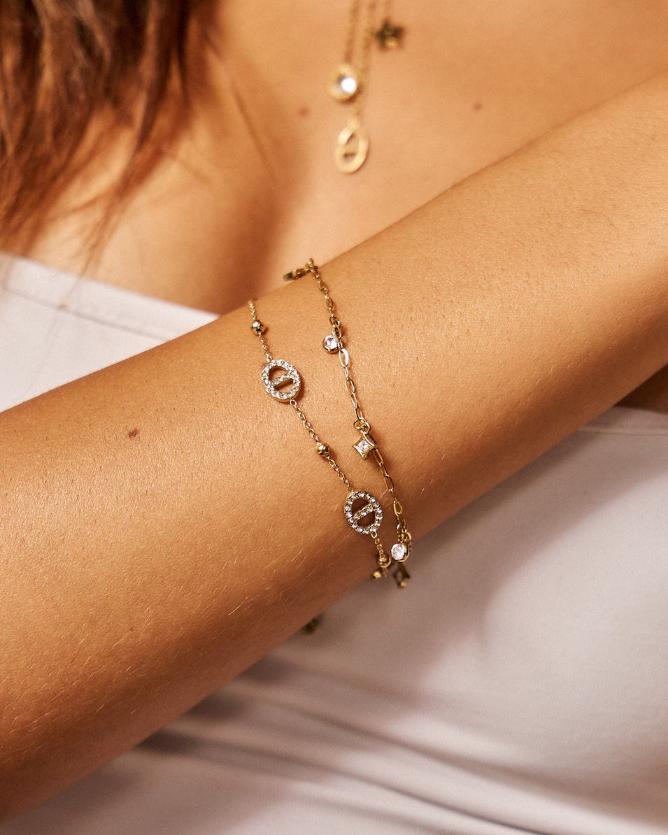 Bracelet “Lya” – Maillons Marine & Strass en Acier Inoxydable