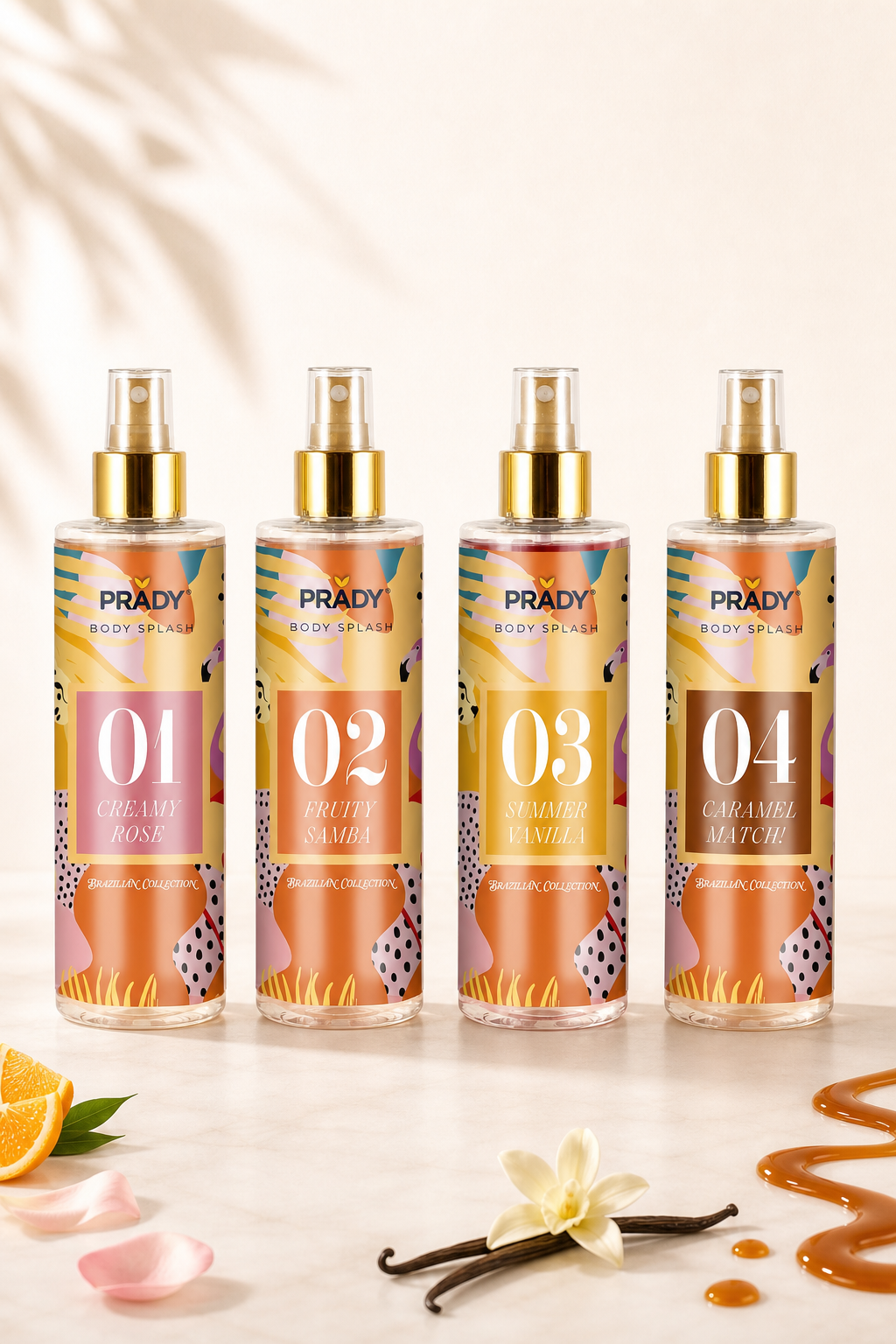 Body Splash, PRADY, Brume Parfumée, Femme, Vanilla, Rose, Caramel, Fruité, Brazilian Collection, Parfum Corporel, Brume Corps, Beauté, Cosmétique