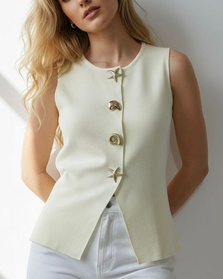 Pull “Marina” – Sans Manches & Boutons Signature