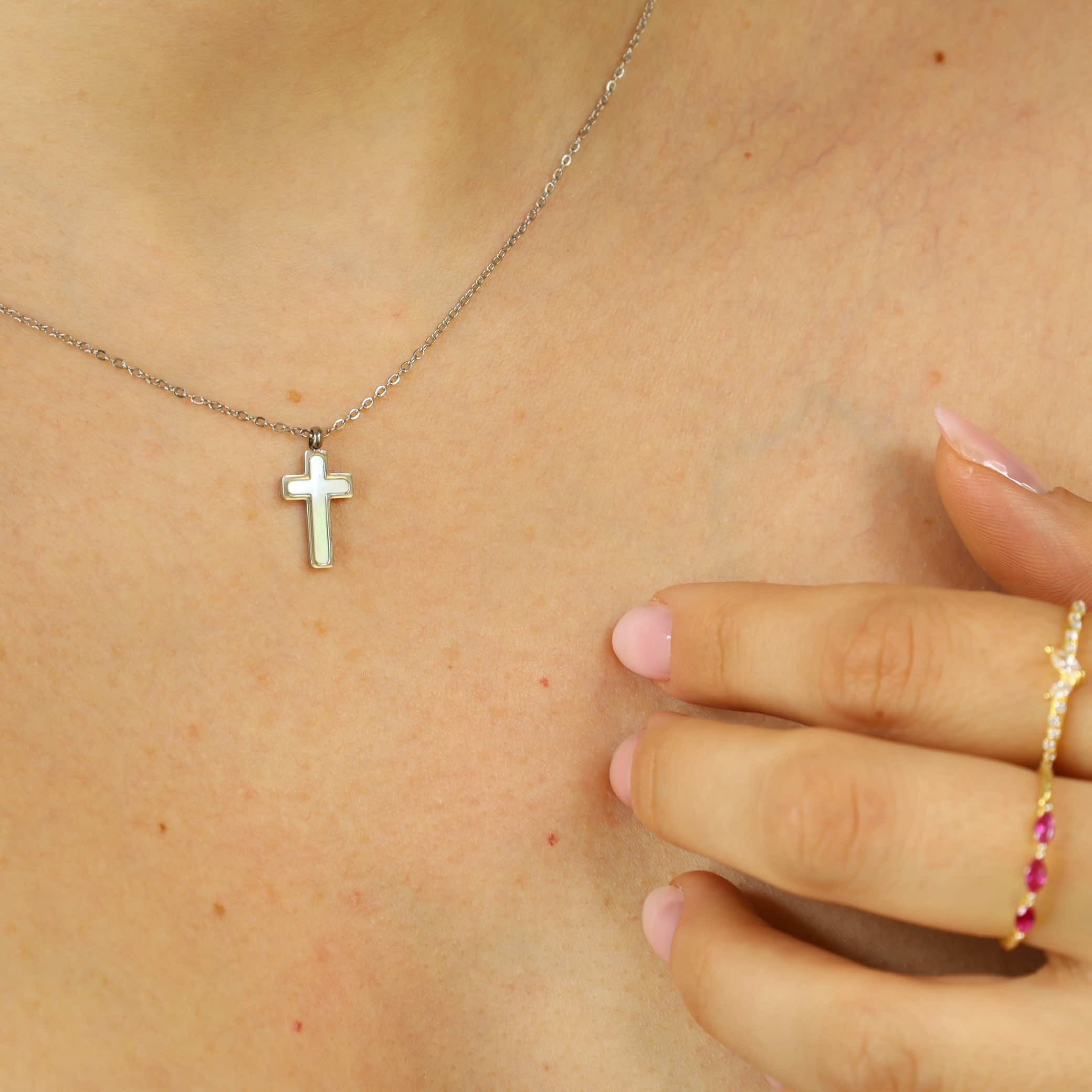 Pearly Cross Necklace 