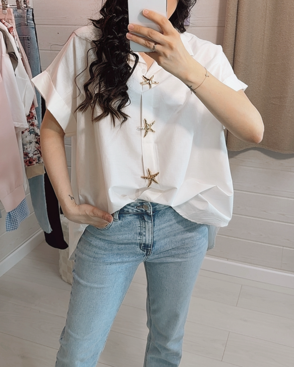 Chemise “Stella” – Oversize en Coton & Broche Étoile