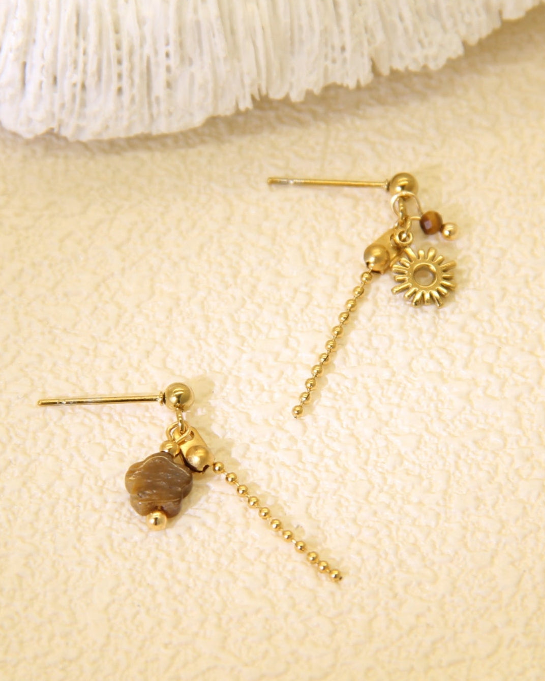 Boucles “Soléa” – Soleil & Pierre Naturelle en Acier Inoxydable