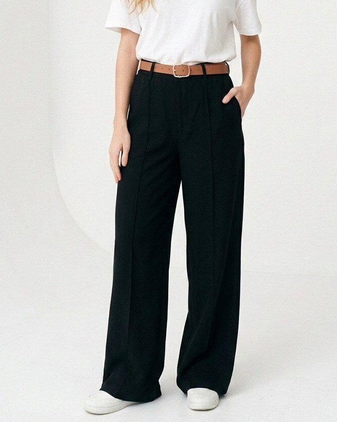 Pantalon “Élena” – Large Taille Haute & Ceinture